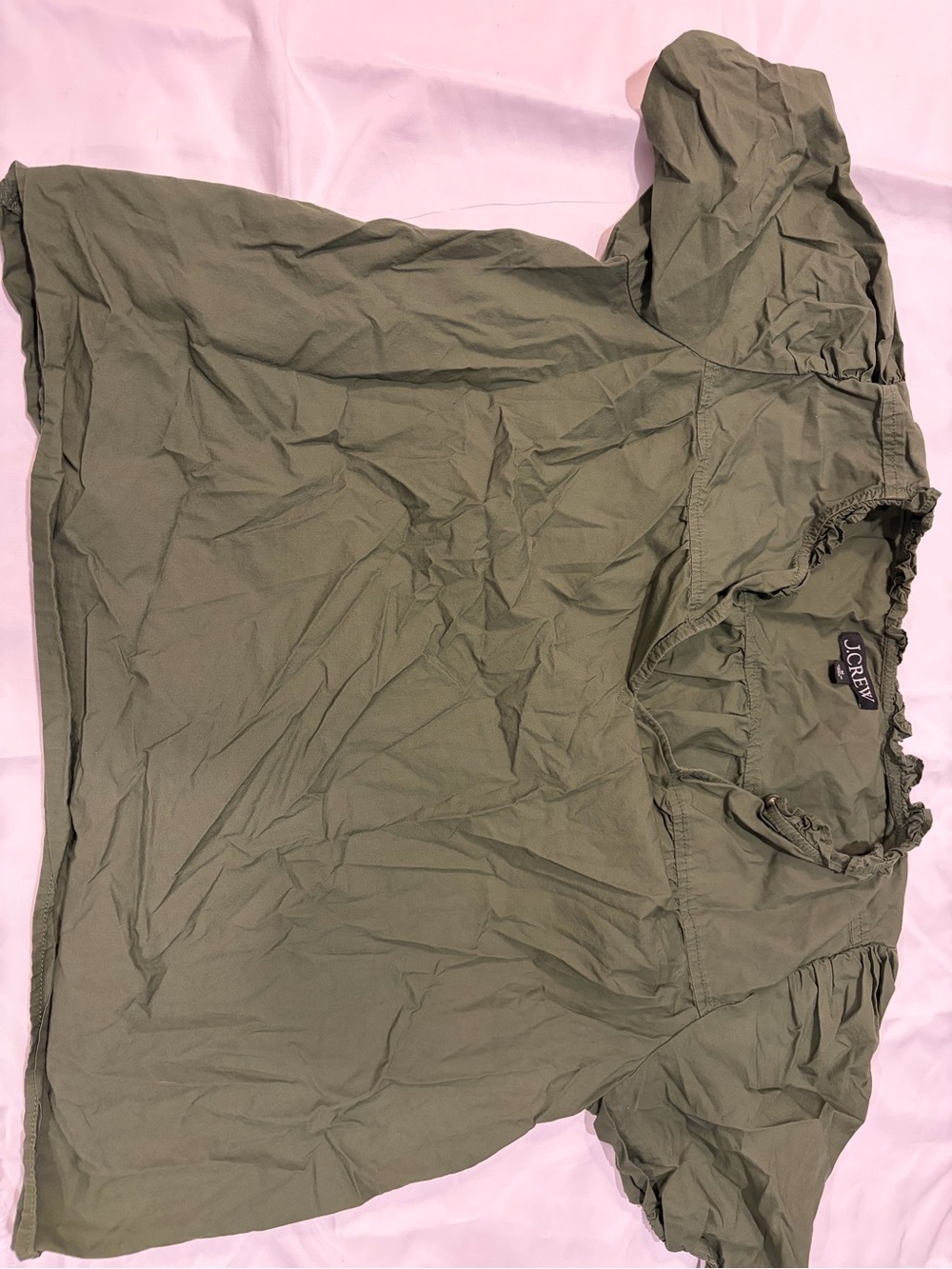 J. Crew Olive Green Short-Sleeve Ruffle Neck Blouse
